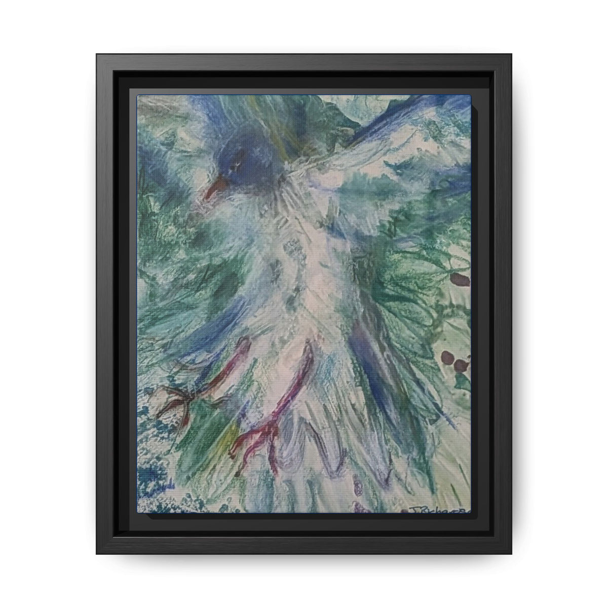 Abstract Blue-Green Bird Painting Matte Canvas