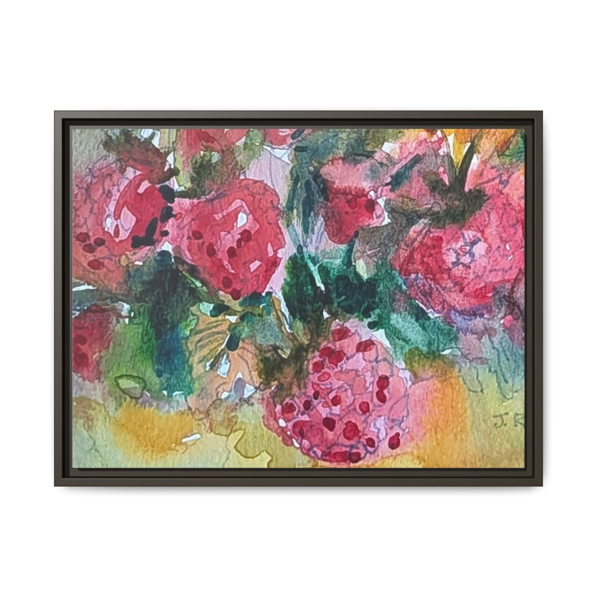Raspberry Patch Still Life Framed Matte Canvas Print