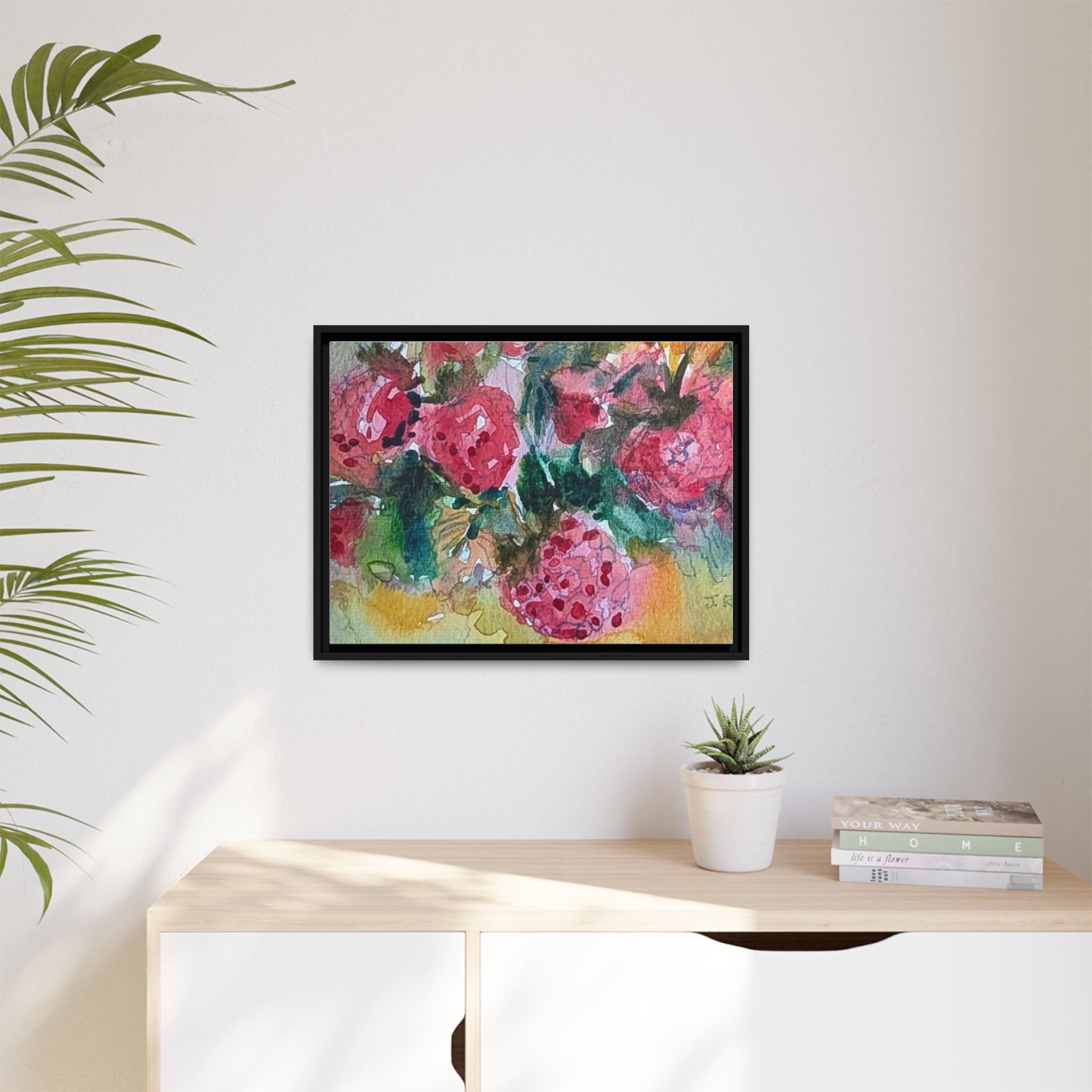 Raspberry Patch Still Life Framed Matte Canvas Print