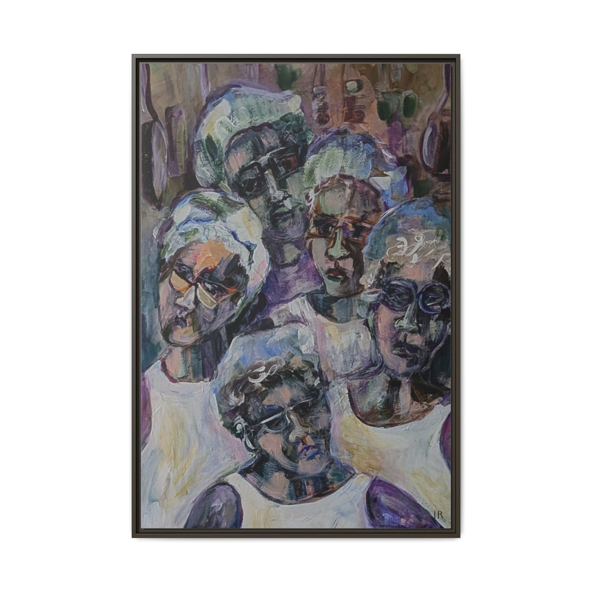 Framed Matte Canvas Art – Abstract Multi-Figure Portrait