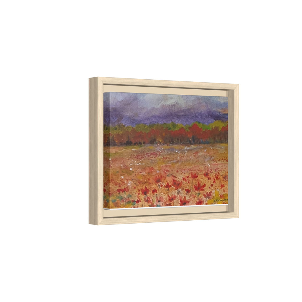 Framed Canvas Wall Art – Autumn Wildflower Meadow Landscape Painting