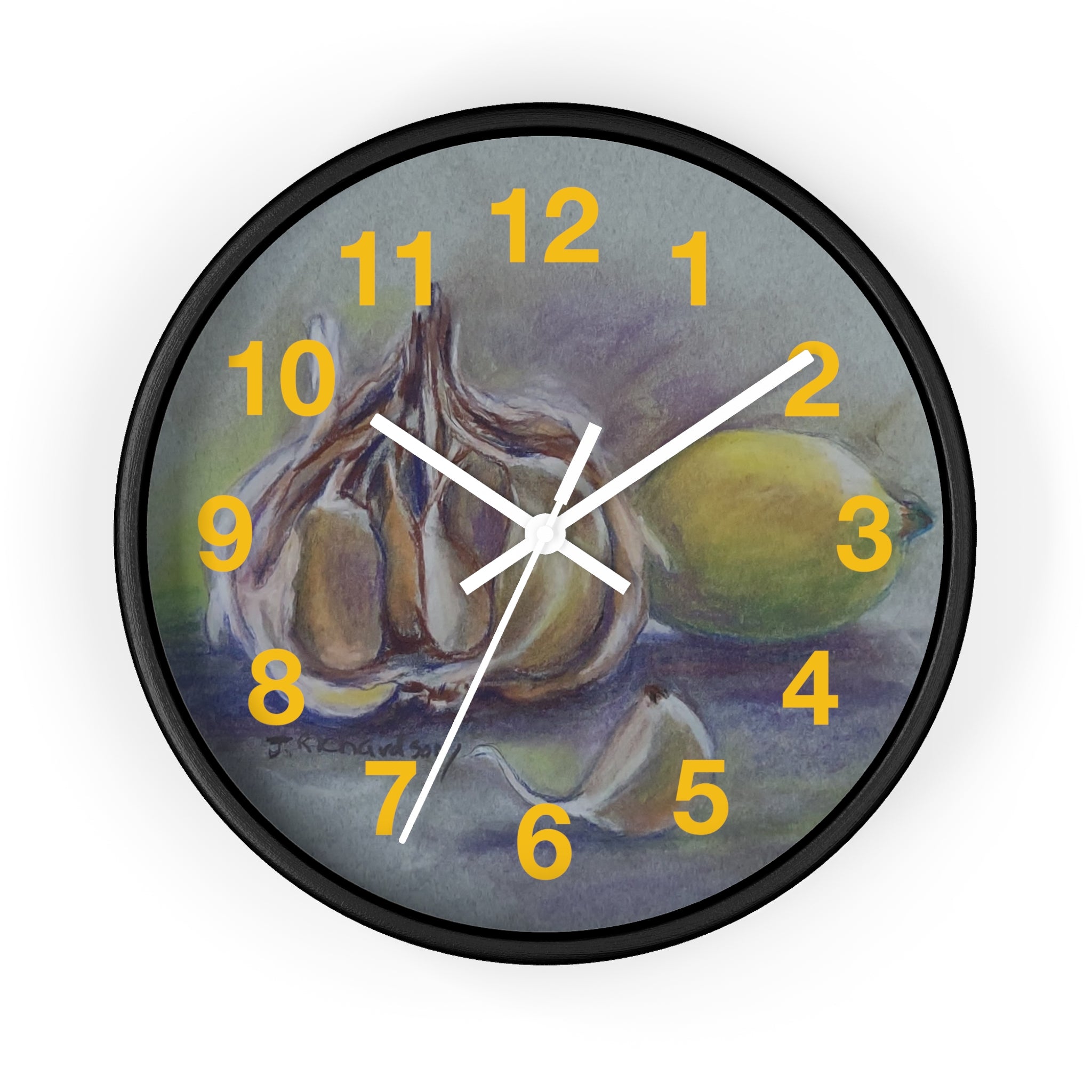 Garlic & Lemon Kitchen Wall Clock — Still Life Food Art Home Decor