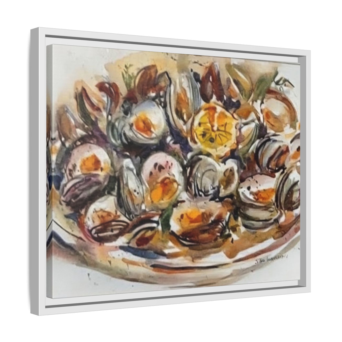 Clam Shell Watercolor Still Life Framed Canvas | Matte Multi-Color