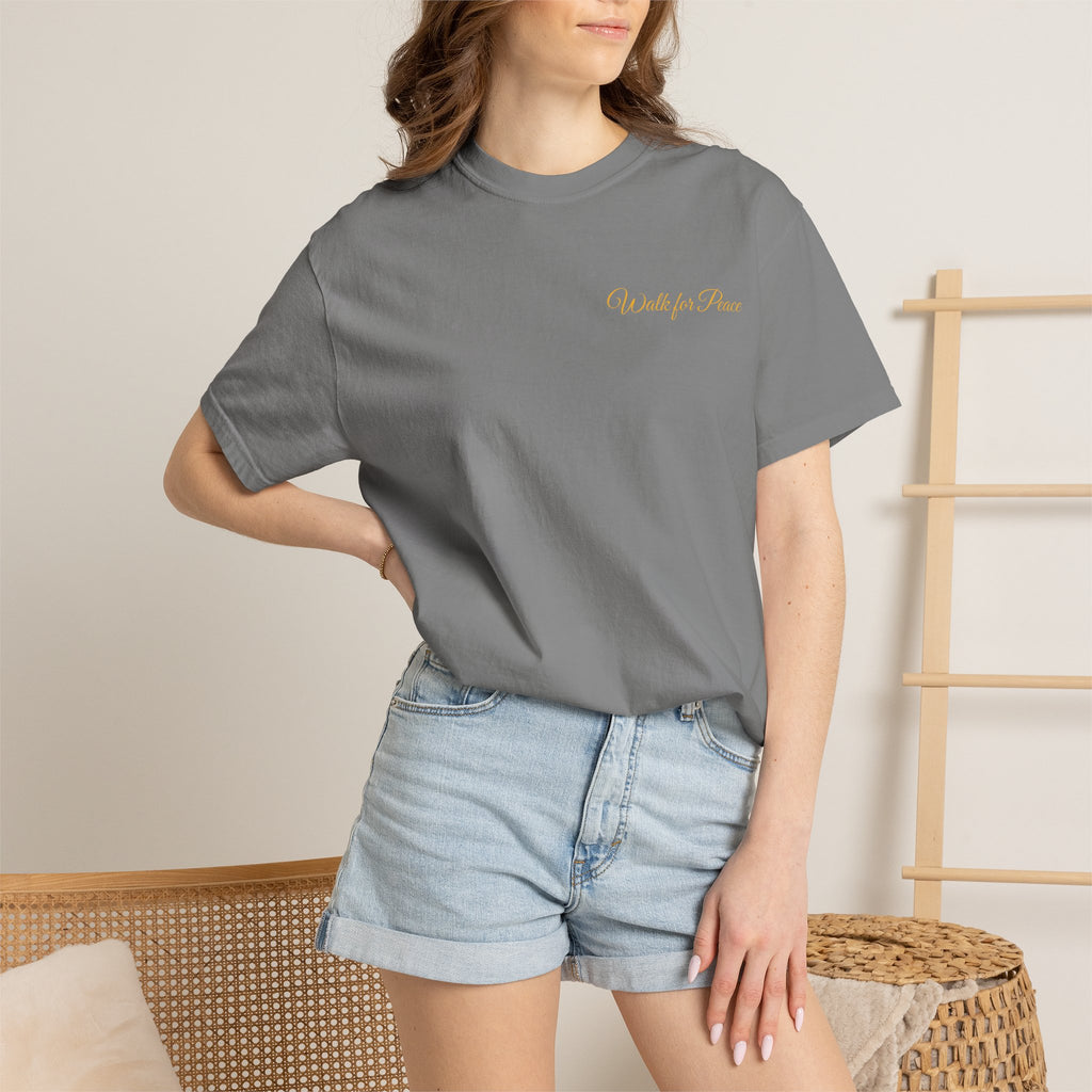 "Walk for Peace," Back design, Unisex Garment-Dyed T-shirt