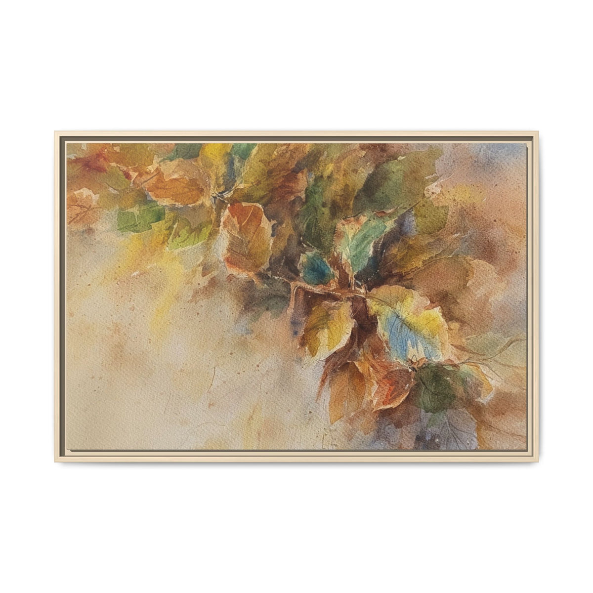 Framed  Autumn Leaves Matte Canvas Watercolor