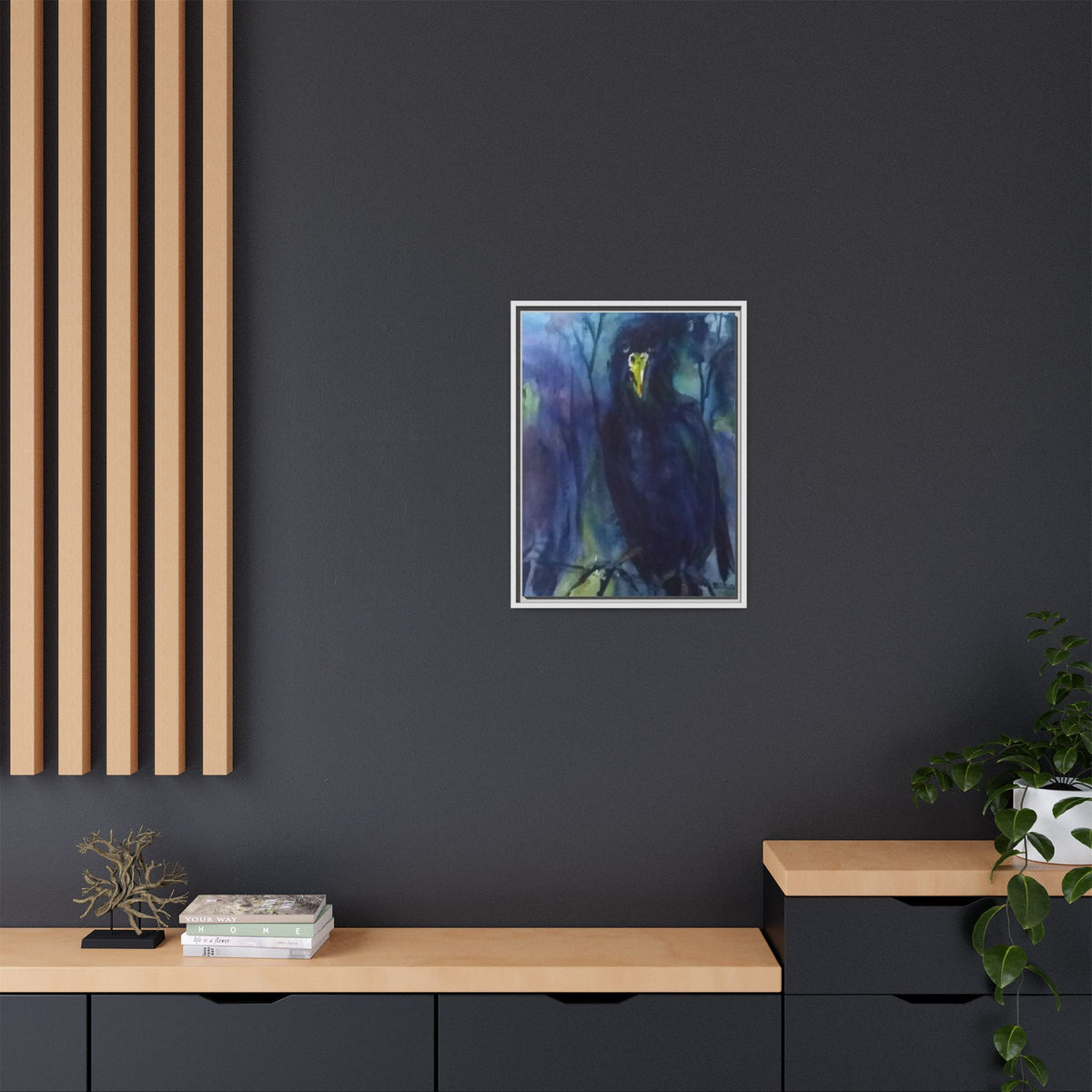 Framed Matte Canvas Print — Moody Black Raven Artwork