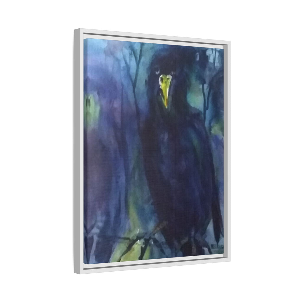Framed Matte Canvas Print — Moody Black Raven Artwork