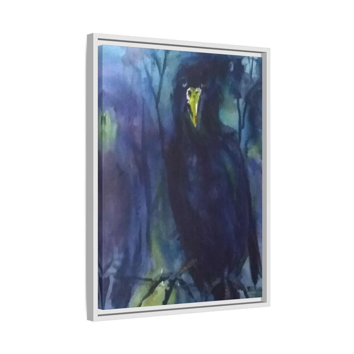 Framed Matte Canvas Print — Moody Black Raven Artwork