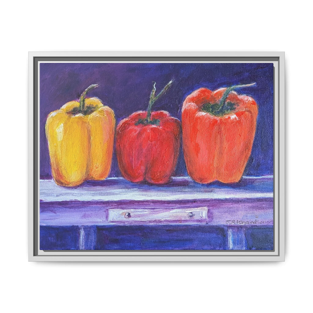 Framed Canvas Print - Colorful Bell Peppers Still Life