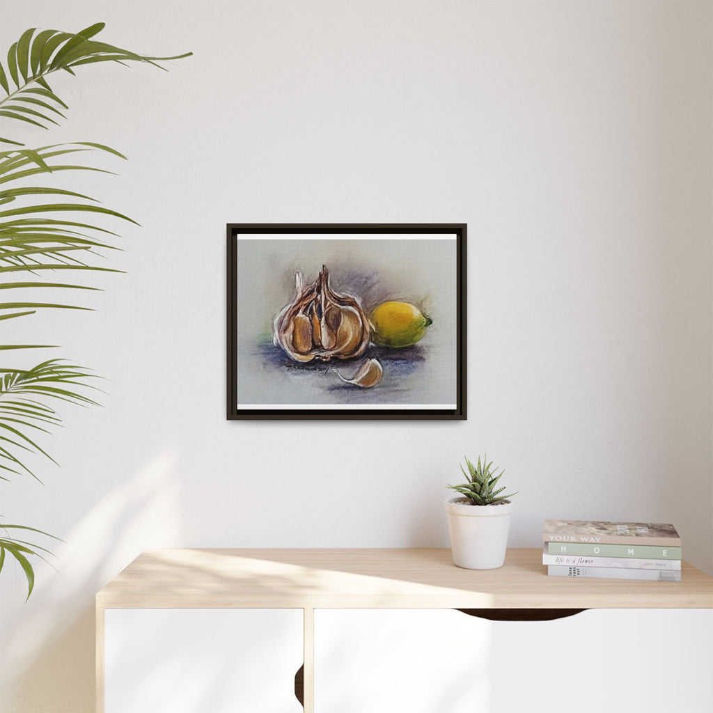 Garlic and Lemon Still Life Matte Canvas (Framed)