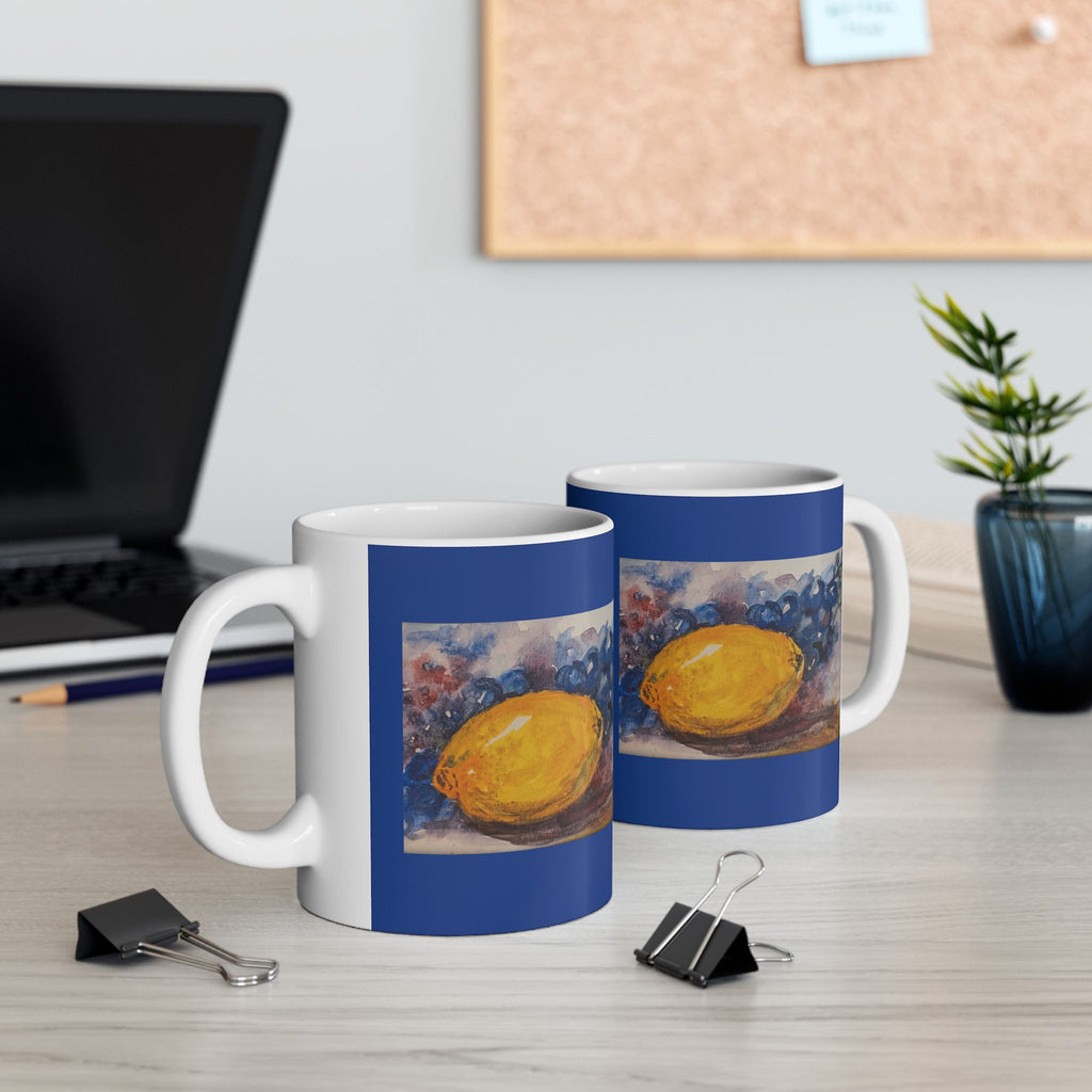 Lemon & Purple grapes Watercolor Mug | Ceramic Mug