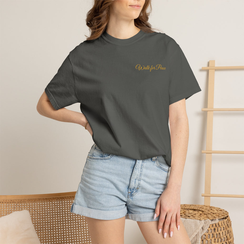 "Walk for Peace," Back design, Unisex Garment-Dyed T-shirt