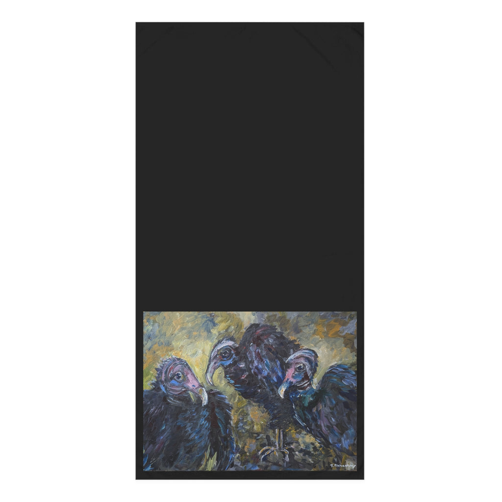 Vulture Trio painting Mink-Cotton Towel | dark avian art, textured brushwork