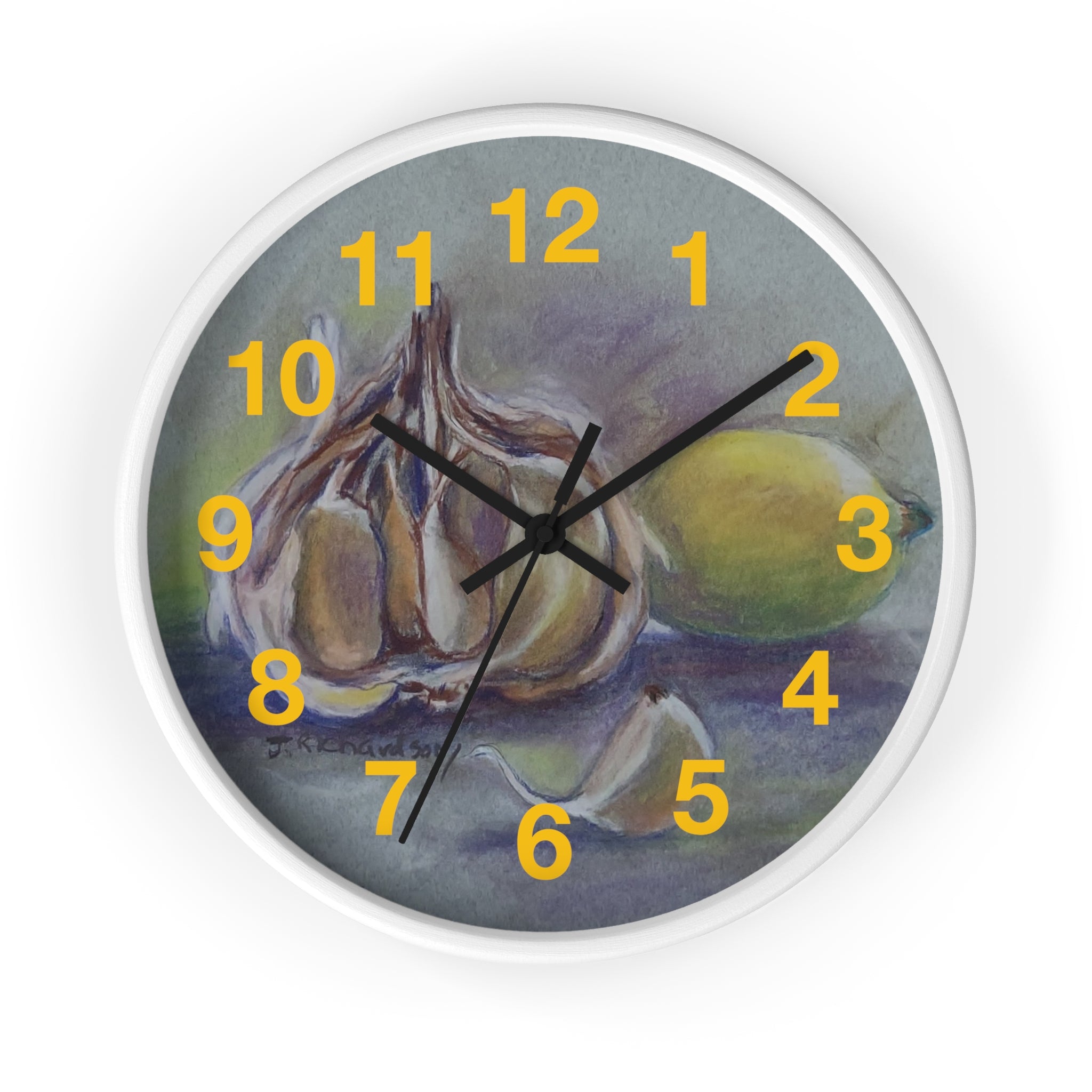 Garlic & Lemon Kitchen Wall Clock — Still Life Food Art Home Decor