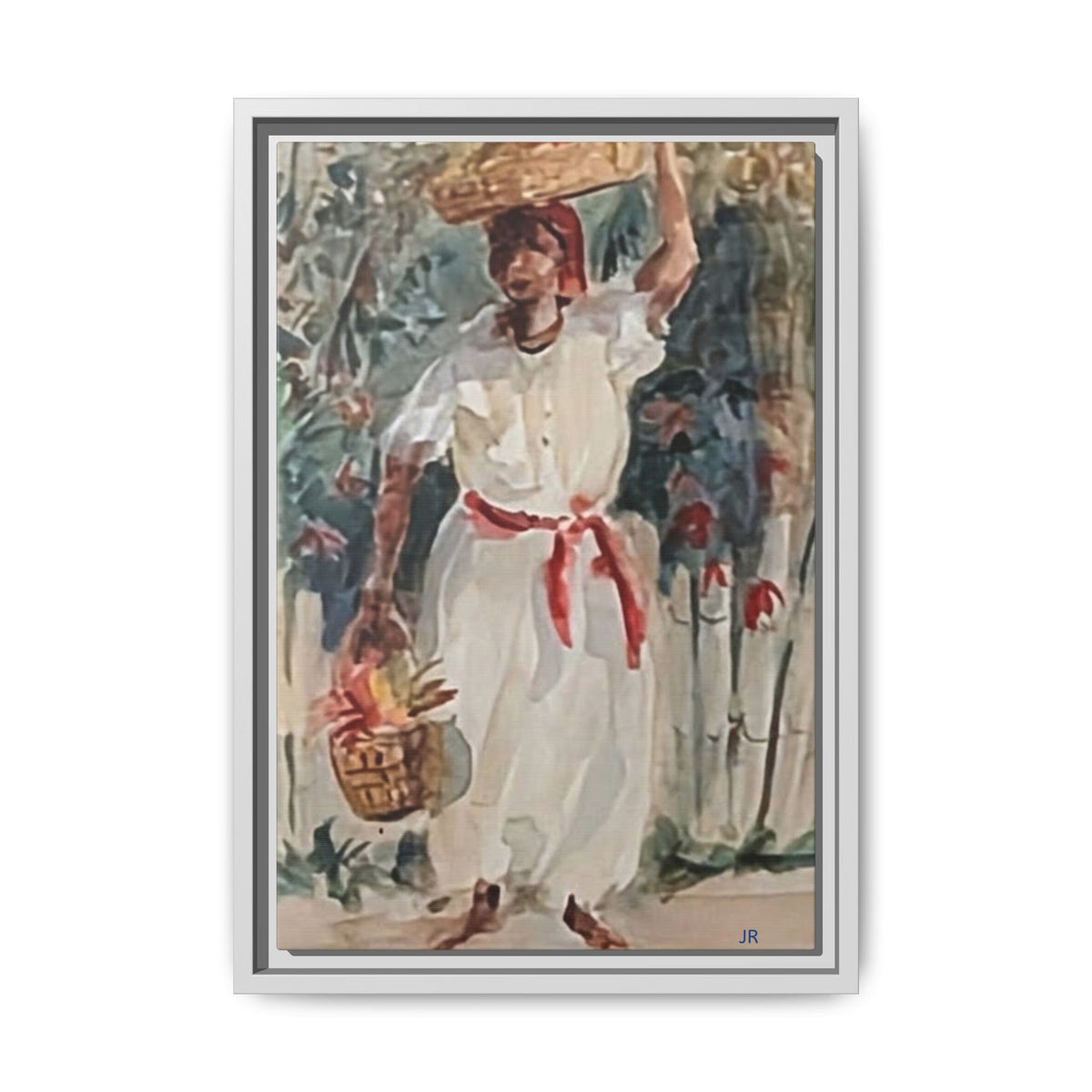 Tropical Market Woman Framed Watercolor Wall Art