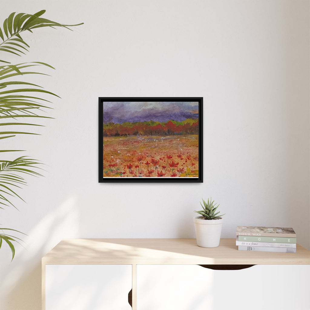 Framed Canvas Wall Art – Autumn Wildflower Meadow Landscape Painting