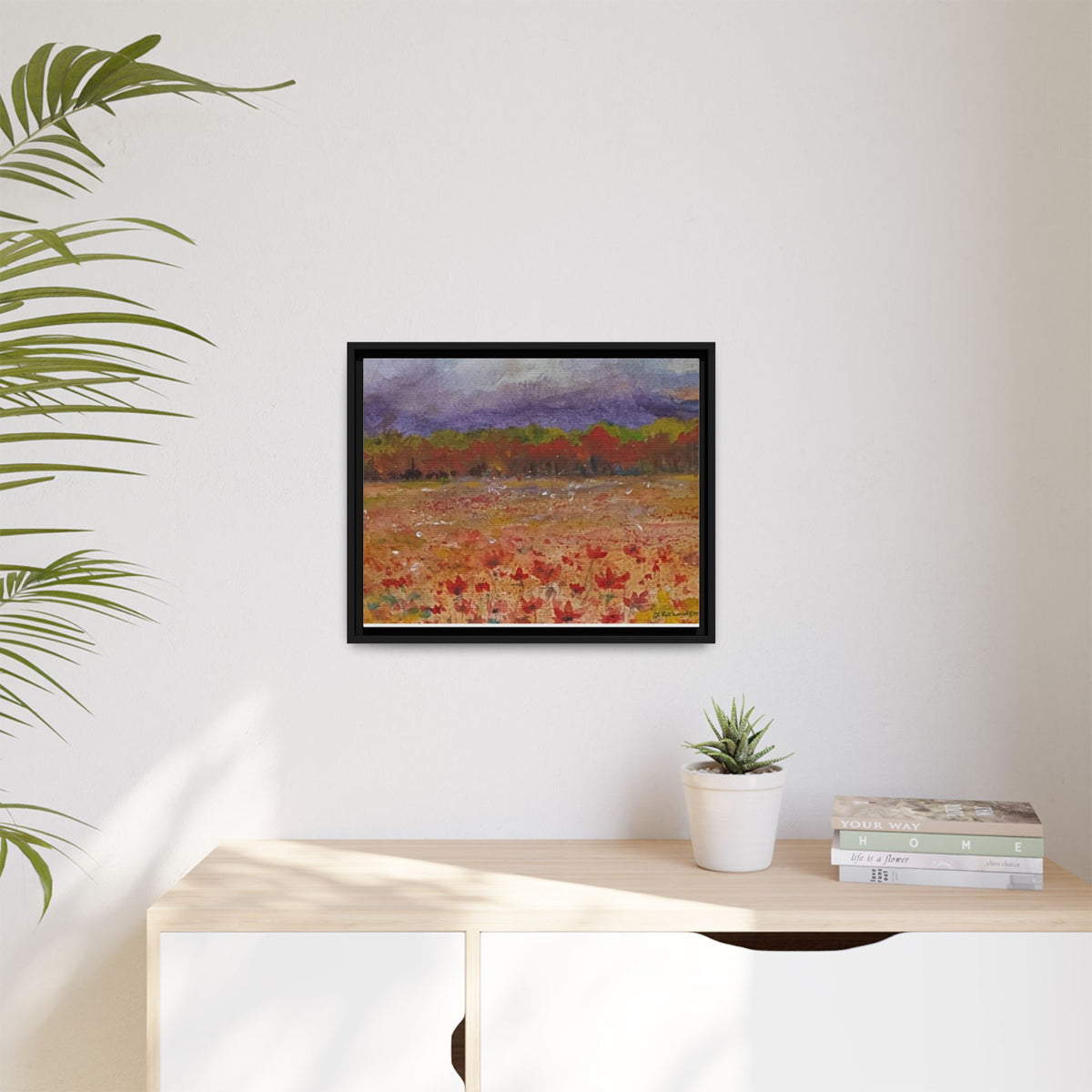 Framed Canvas Wall Art – Autumn Wildflower Meadow Landscape Painting