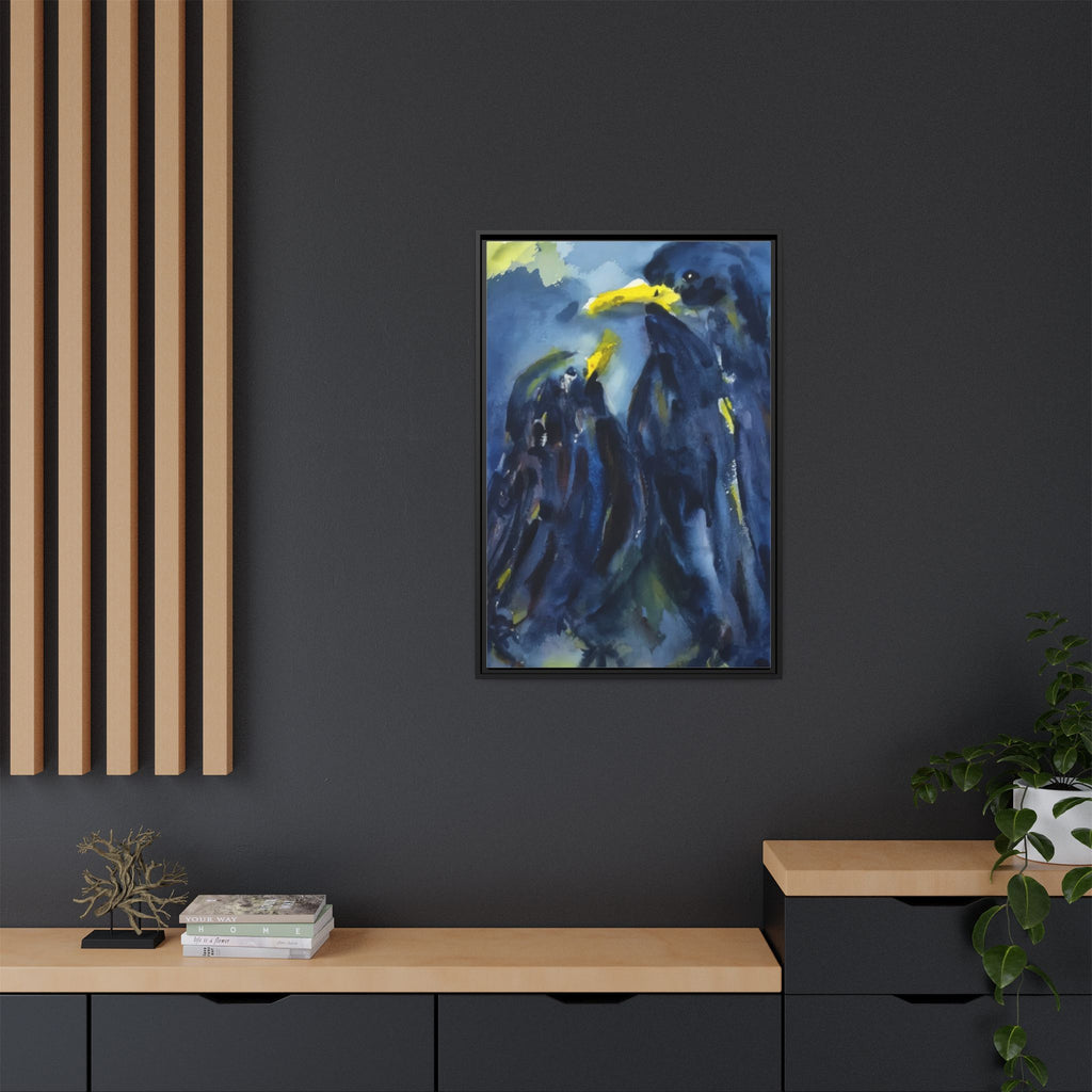 Framed Matte Canvas — Blue Raven Watercolor "Baby & Mother" Wall Art
