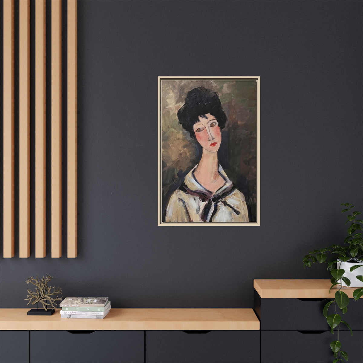 Framed Matte Canvas Print – Modigliani‑Style Portrait Art