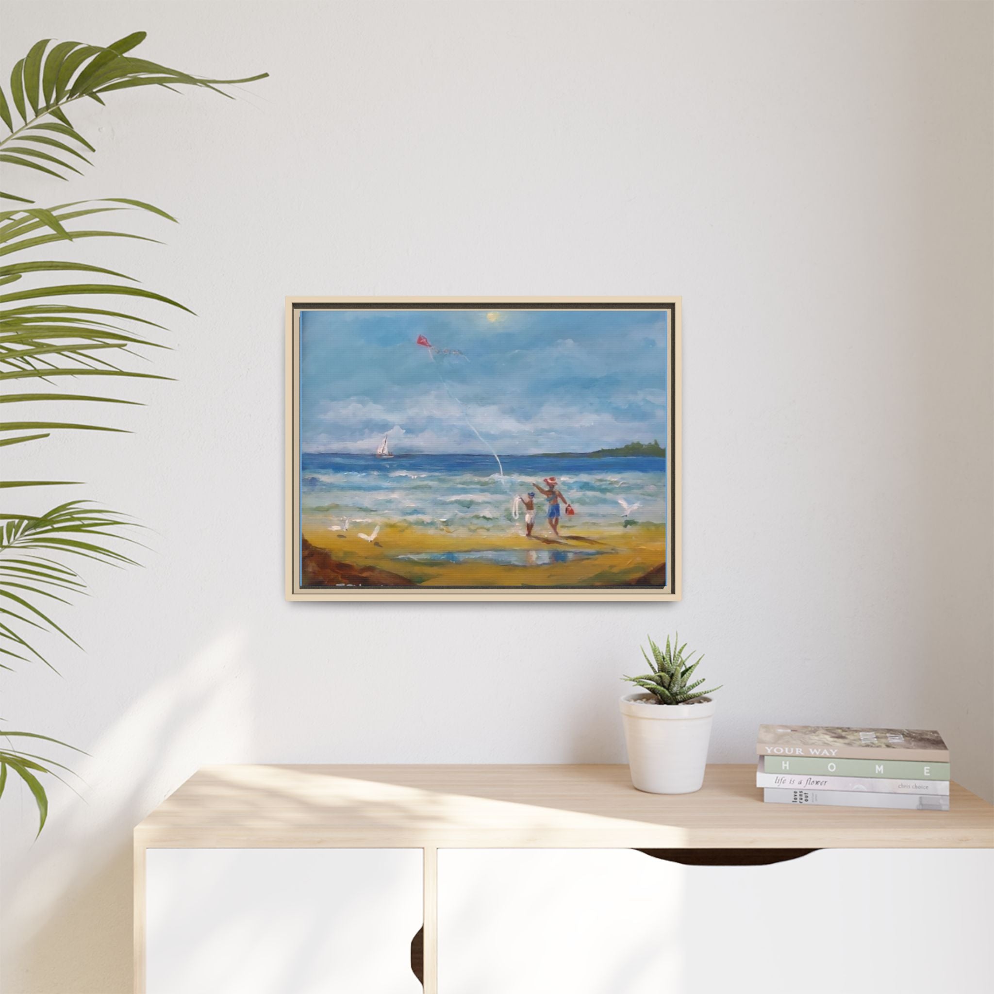 Kite on shore Framed Matte Canvas Wall Art