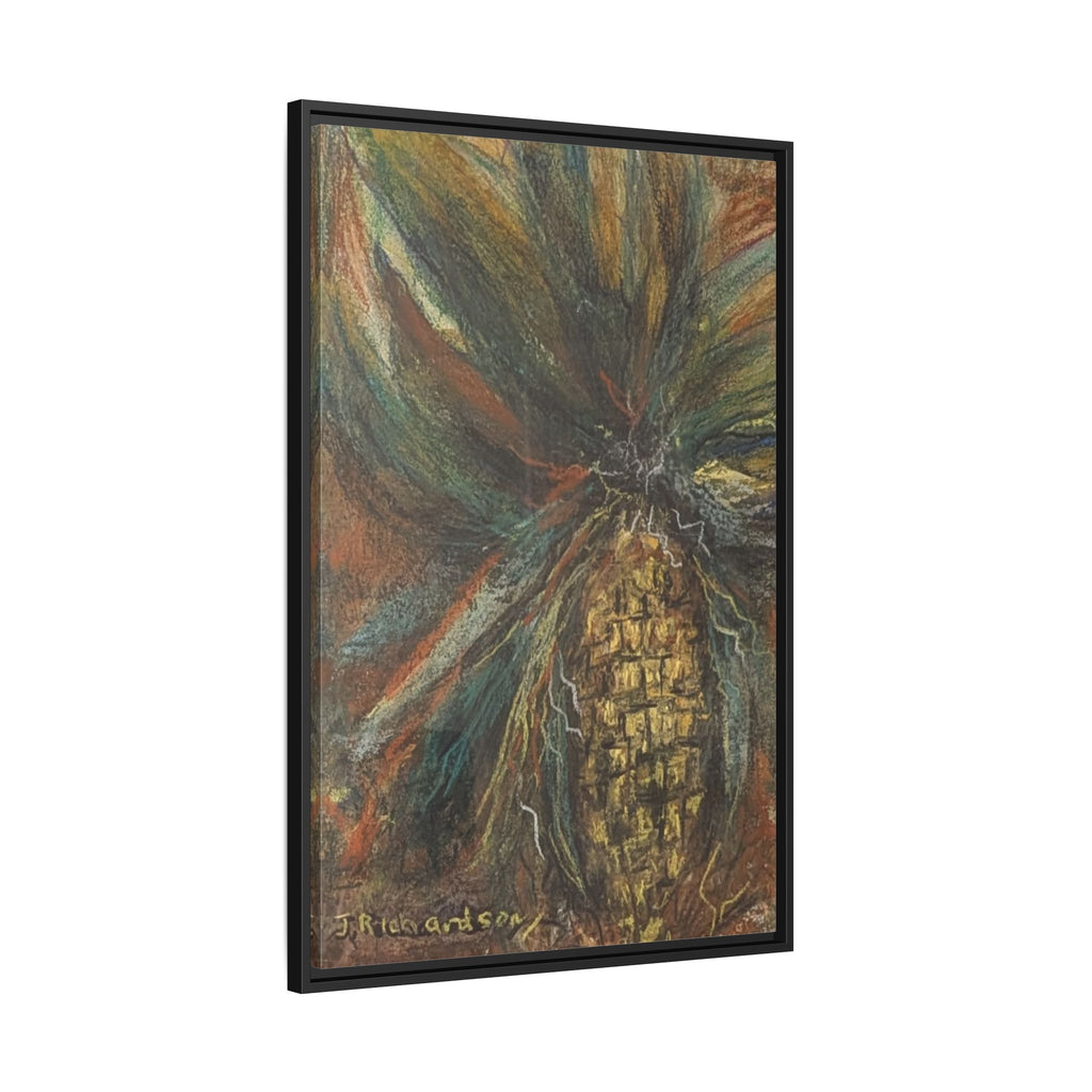 Forgotten Corn Husk Framed Canvas — Tropical Pineapple Matte Wall Art