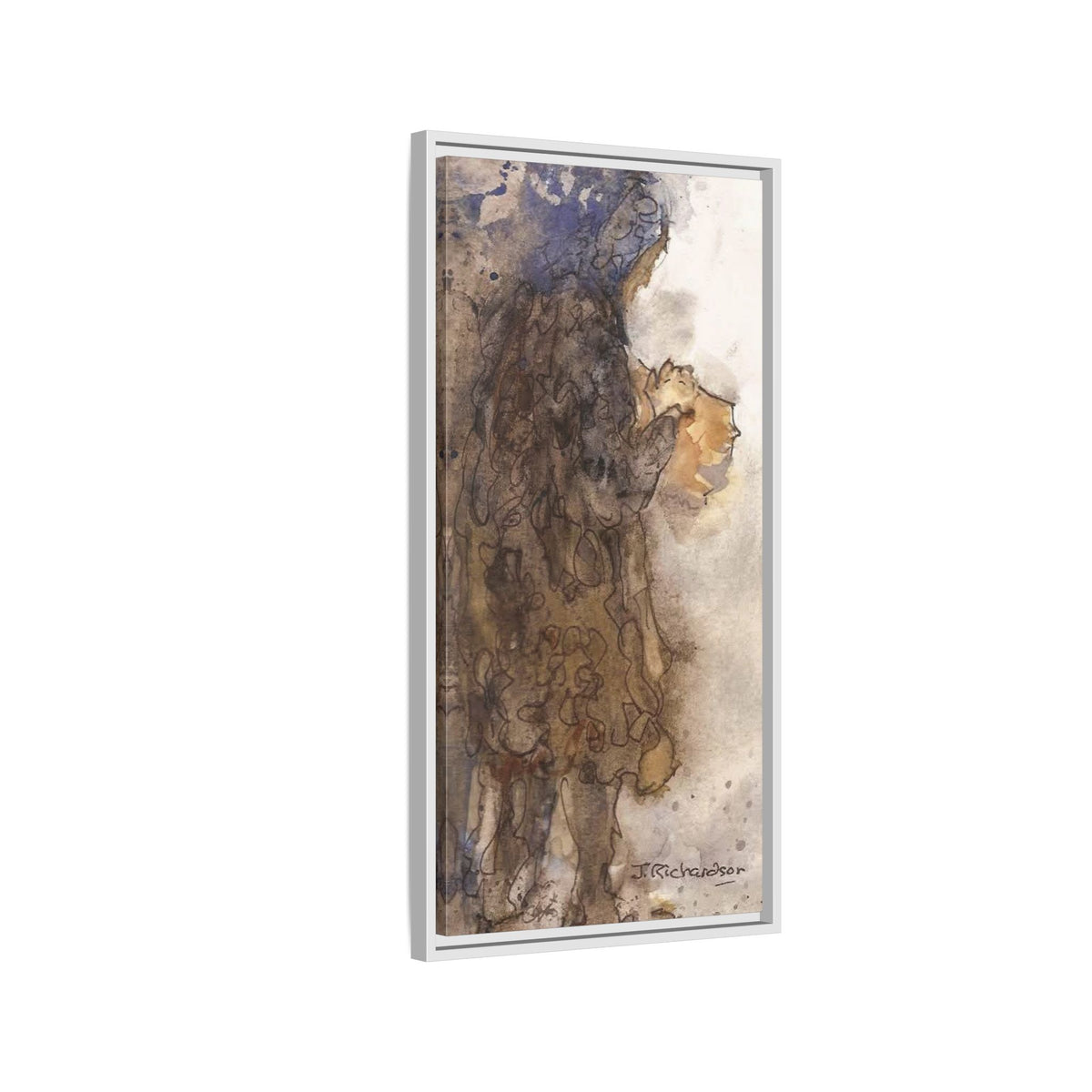 Framed Matte Canvas — "Left Behind Homeless Woman" Watercolor Abstract (Earth Tones)