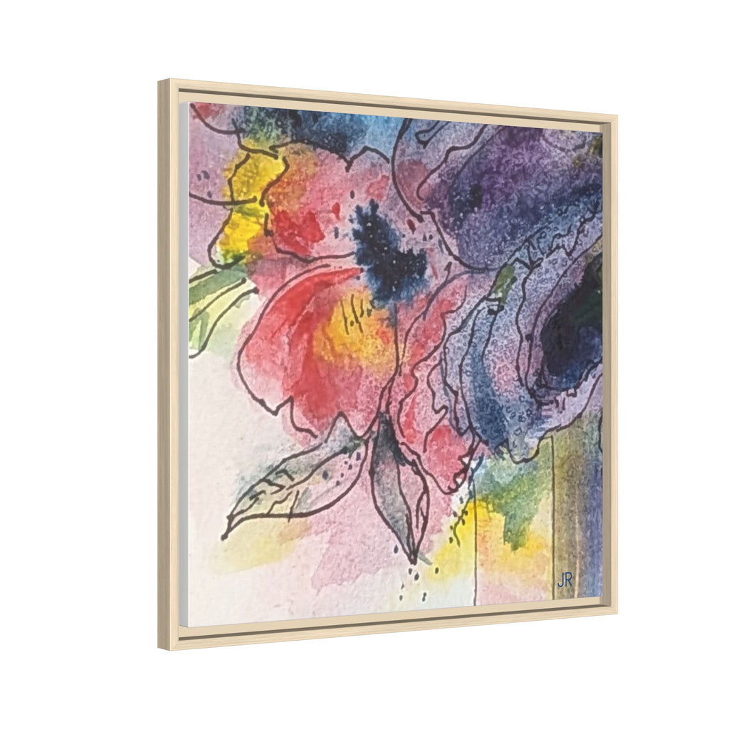 Framed Floral Watercolor Canvas Print — Colorful Abstract Poppies