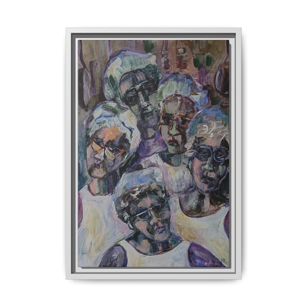 Framed Matte Canvas Art – Abstract Multi-Figure Portrait