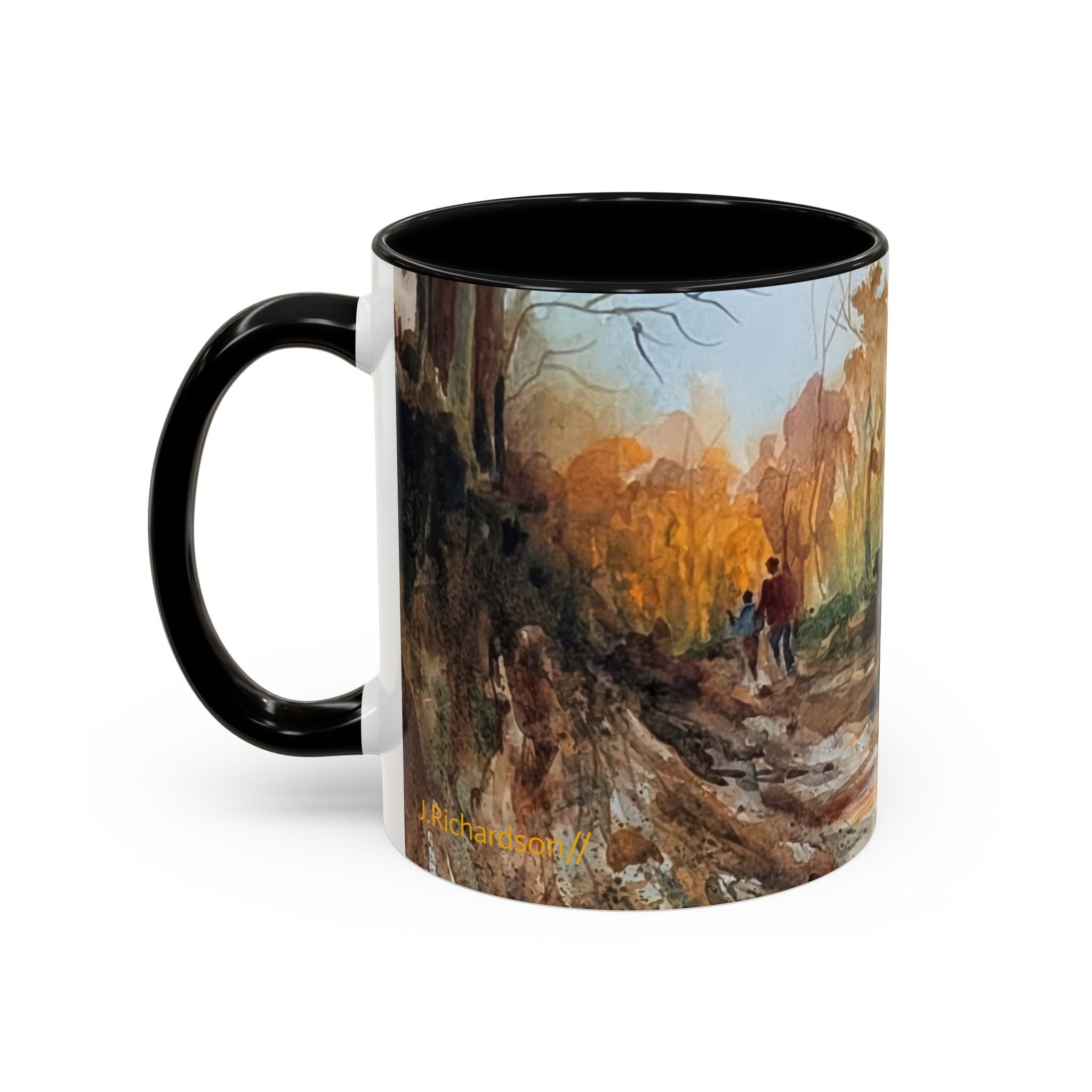 Autumn Woodland Coffee Mug — Painterly Fall Forest Trail Accent Mug