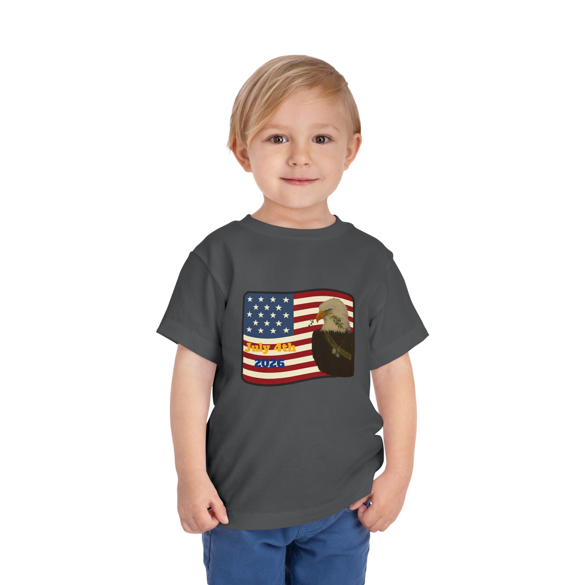 July 4th Toddler Tee —2T - 5T Patriotic Bald Eagle "USA 2026" Graphic
