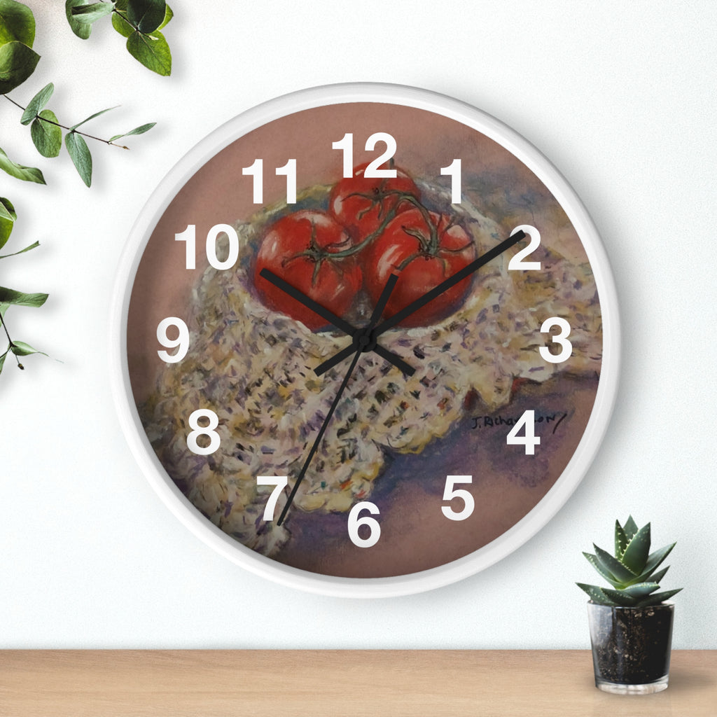 Tomato Still Life Wall Clock — Rustic Kitchen Art Clock