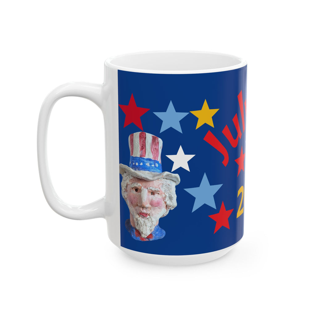 July 4th 2026 Ceramic Mug — Patriotic Red, White & Blue Stars Coffee Cup