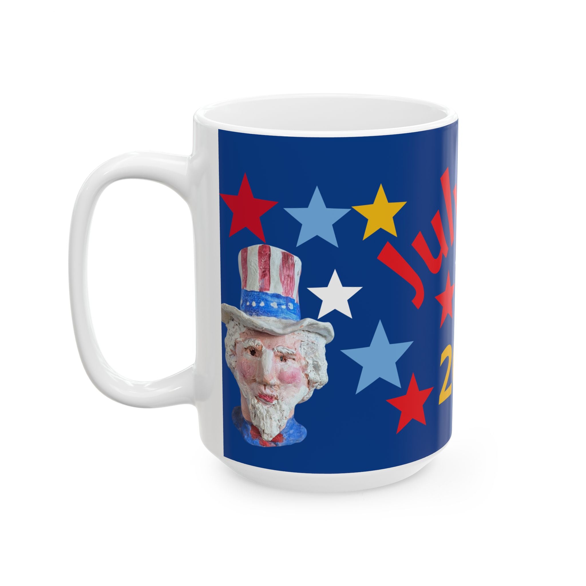 July 4th 2026 Ceramic Mug — Patriotic Red, White & Blue Stars Coffee Cup