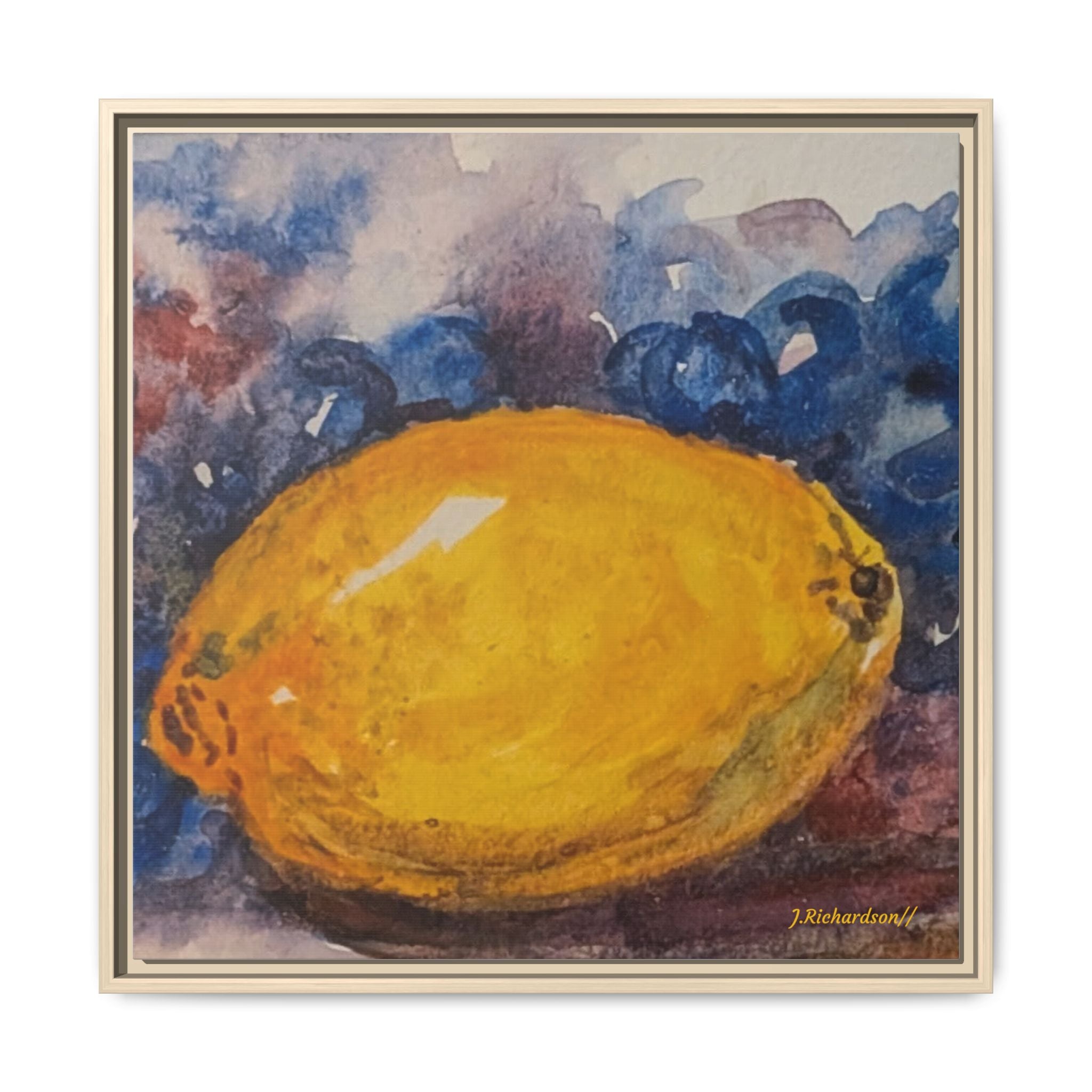 Lemon Grapes Pastel Painting Framed Matte Canvas