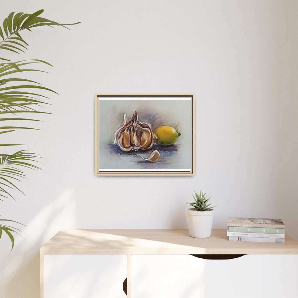 Garlic and Lemon Still Life Matte Canvas (Framed)