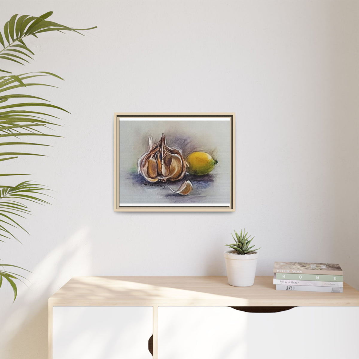 Garlic and Lemon Still Life Matte Canvas (Framed)
