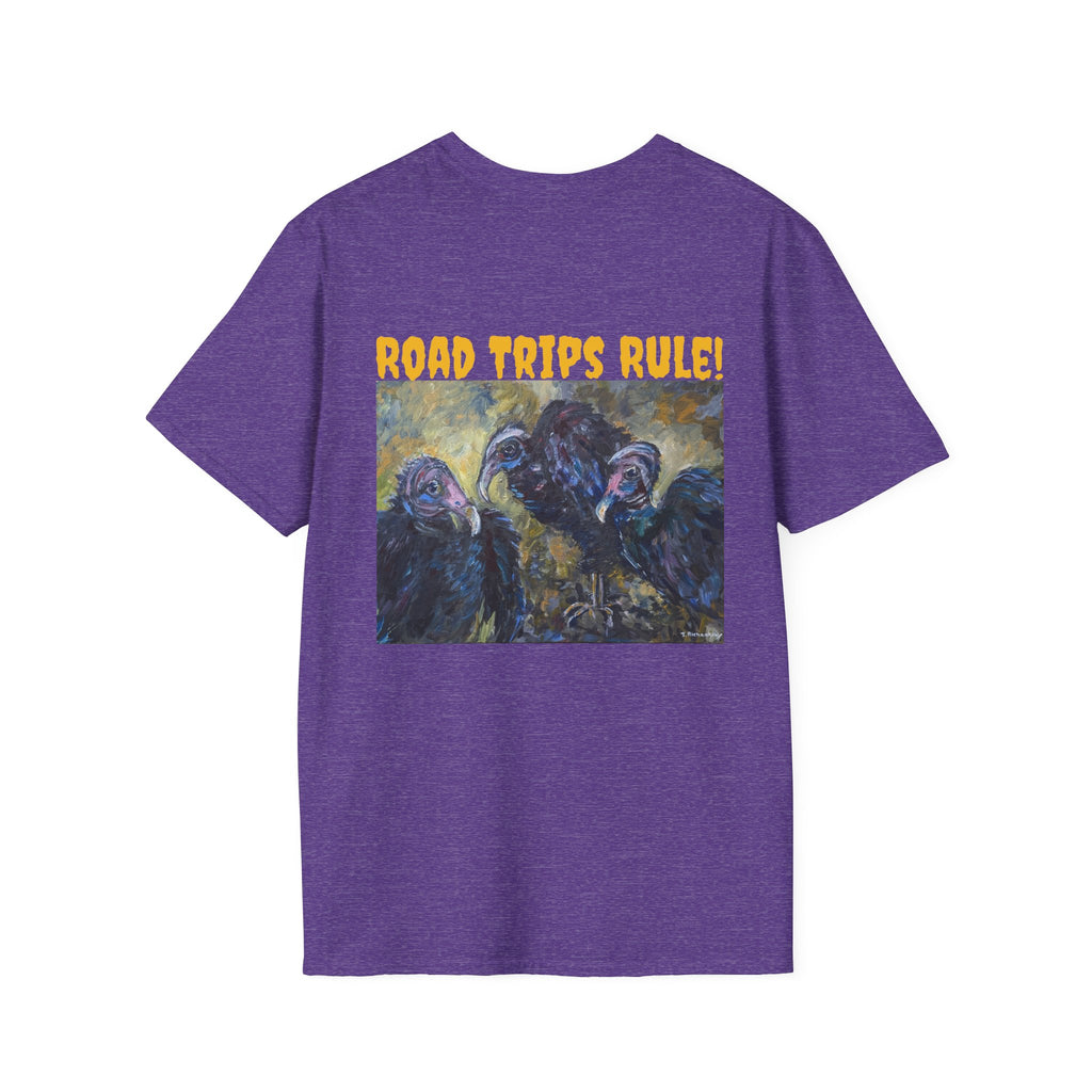 Trio of Vultures unisex T-shirt Back Design, Frt. Logo