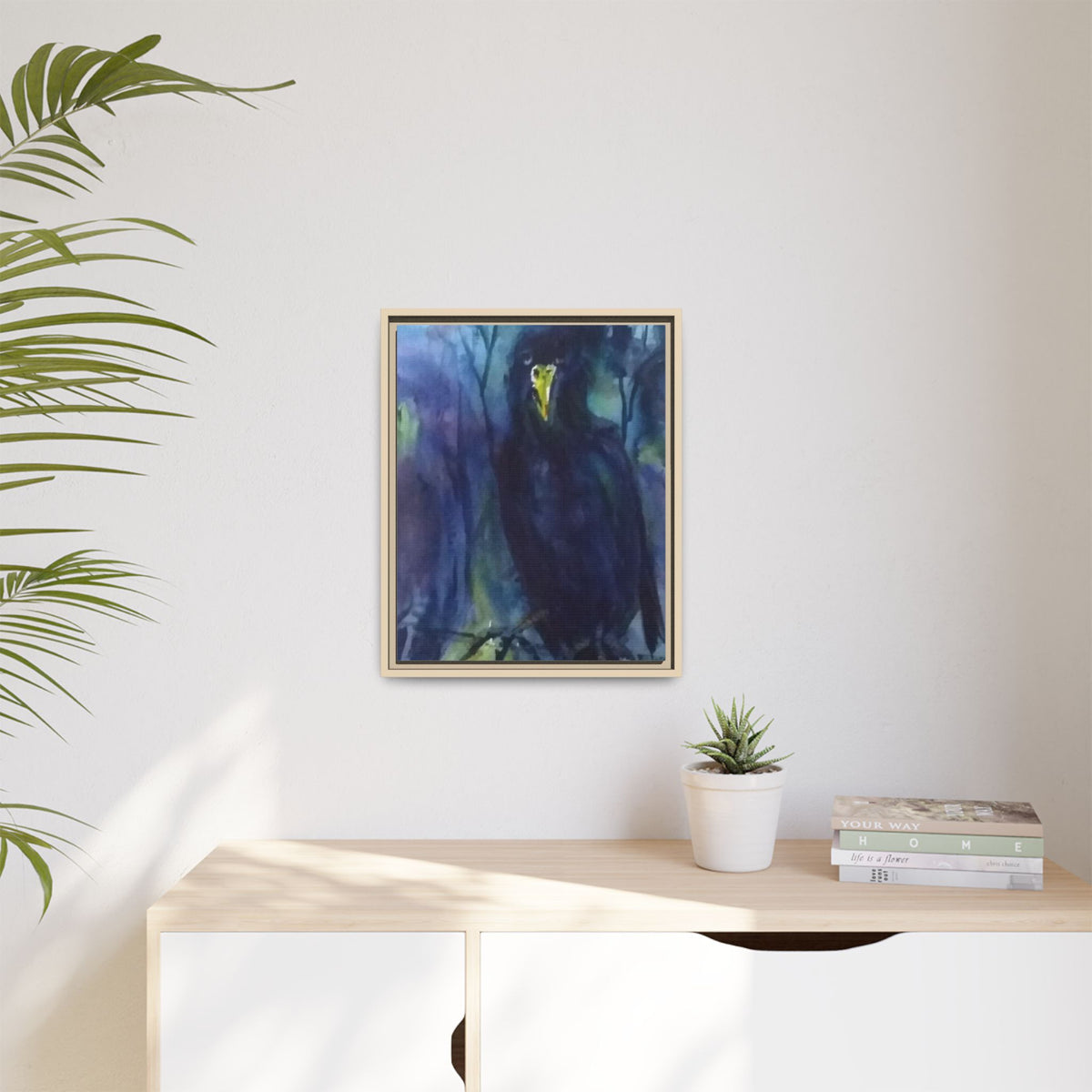 Framed Matte Canvas Print — Moody Black Raven Artwork