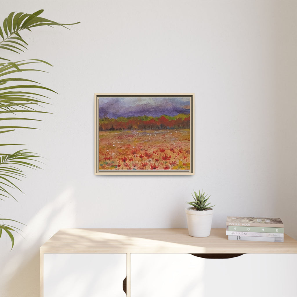 Framed Canvas Wall Art – Autumn Wildflower Meadow Landscape Painting