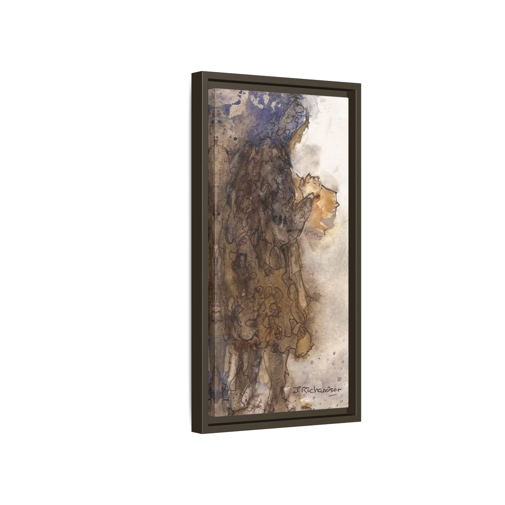 Framed Matte Canvas — "Left Behind Homeless Woman" Watercolor Abstract (Earth Tones)