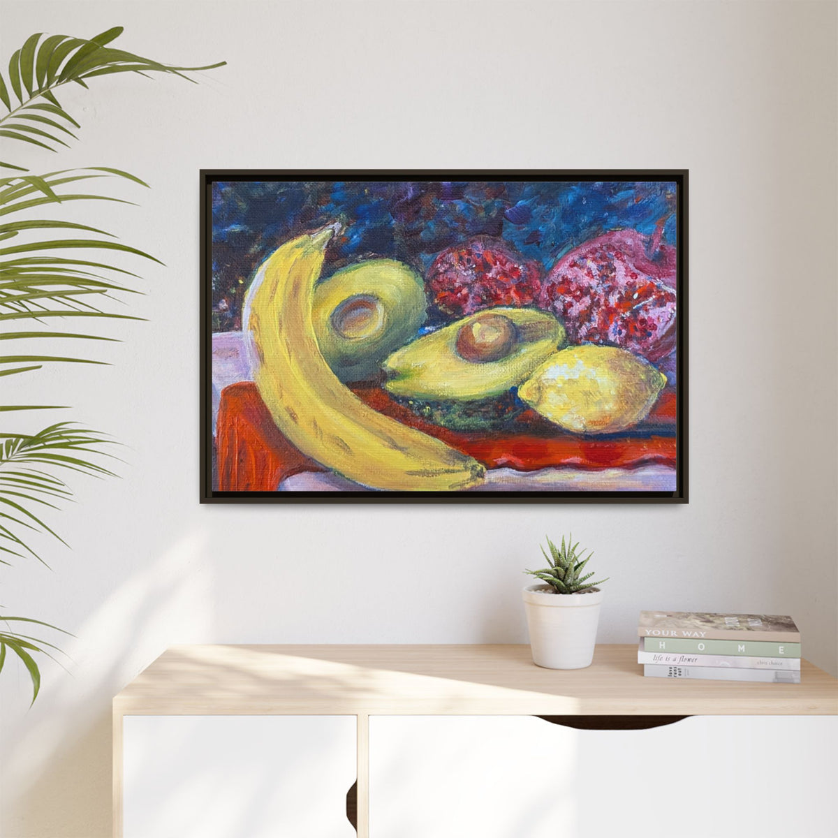 Framed Matte Canvas Still Life Print — Banana, Avocado & Lemon Artwork