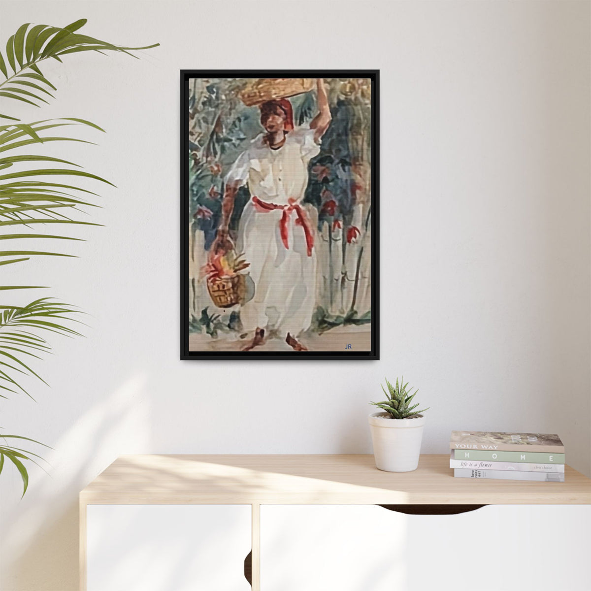 Tropical Market Woman Framed Watercolor Wall Art