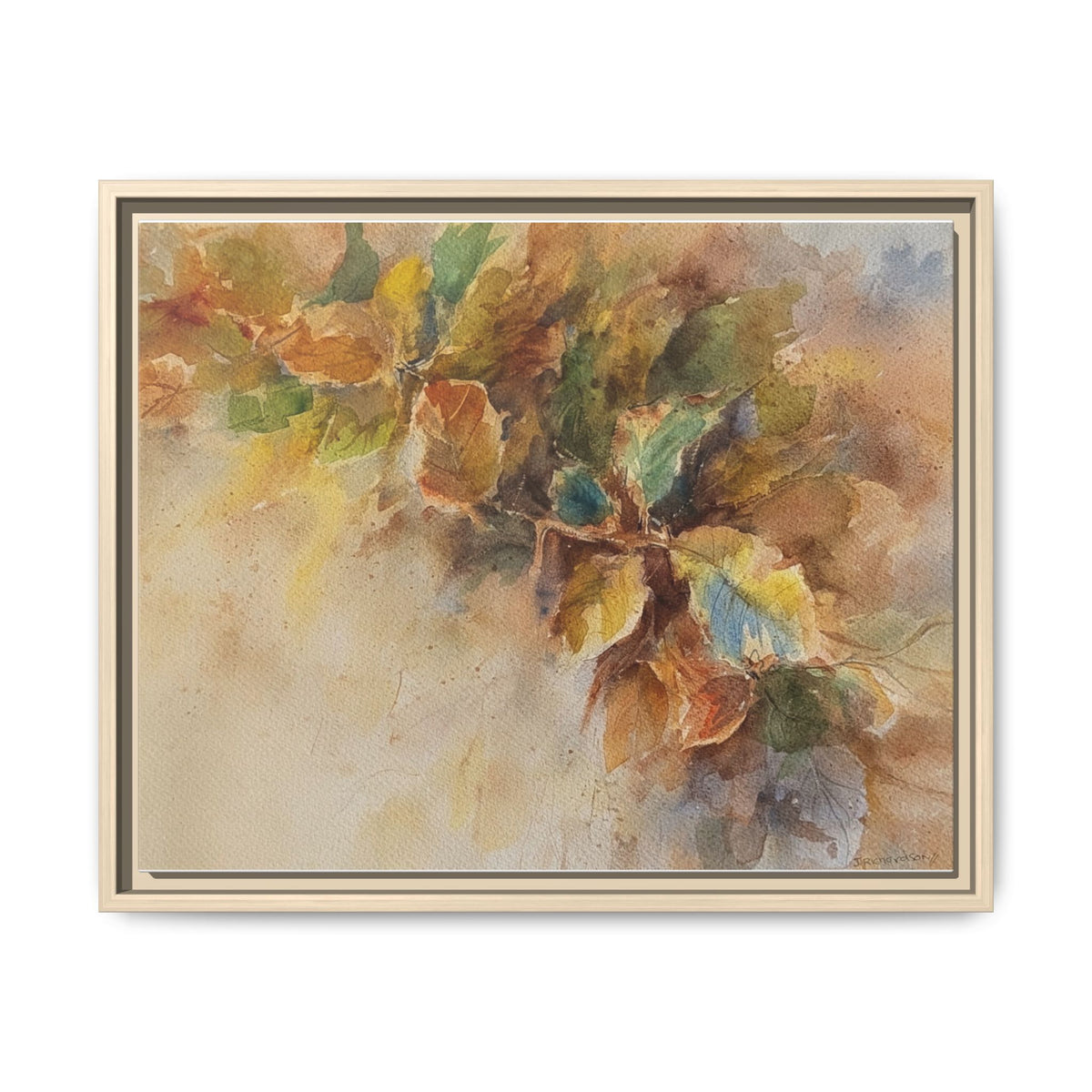 Framed  Autumn Leaves Matte Canvas Watercolor