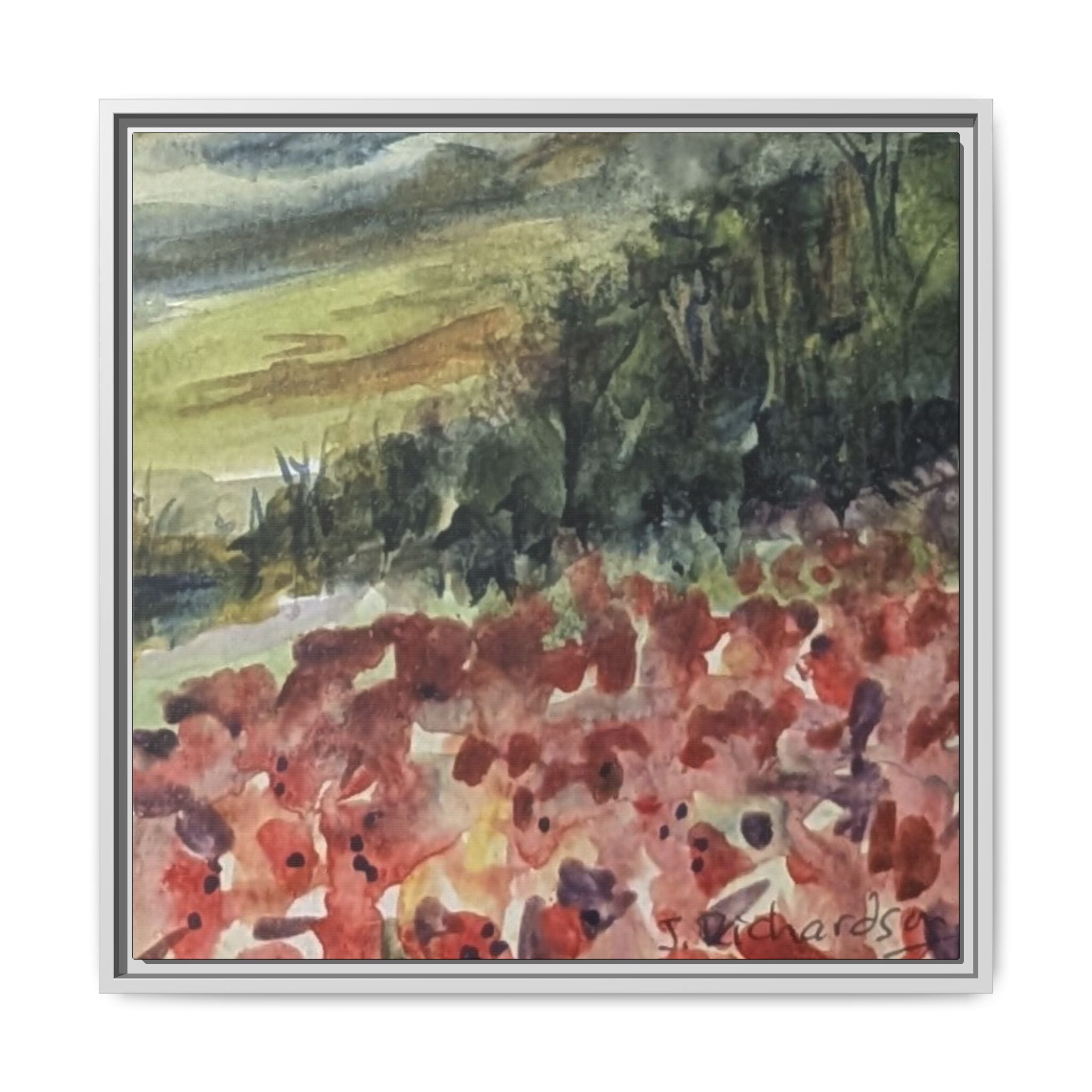 Framed Poppies landscape Matte Canvas,   Multi-color frames)