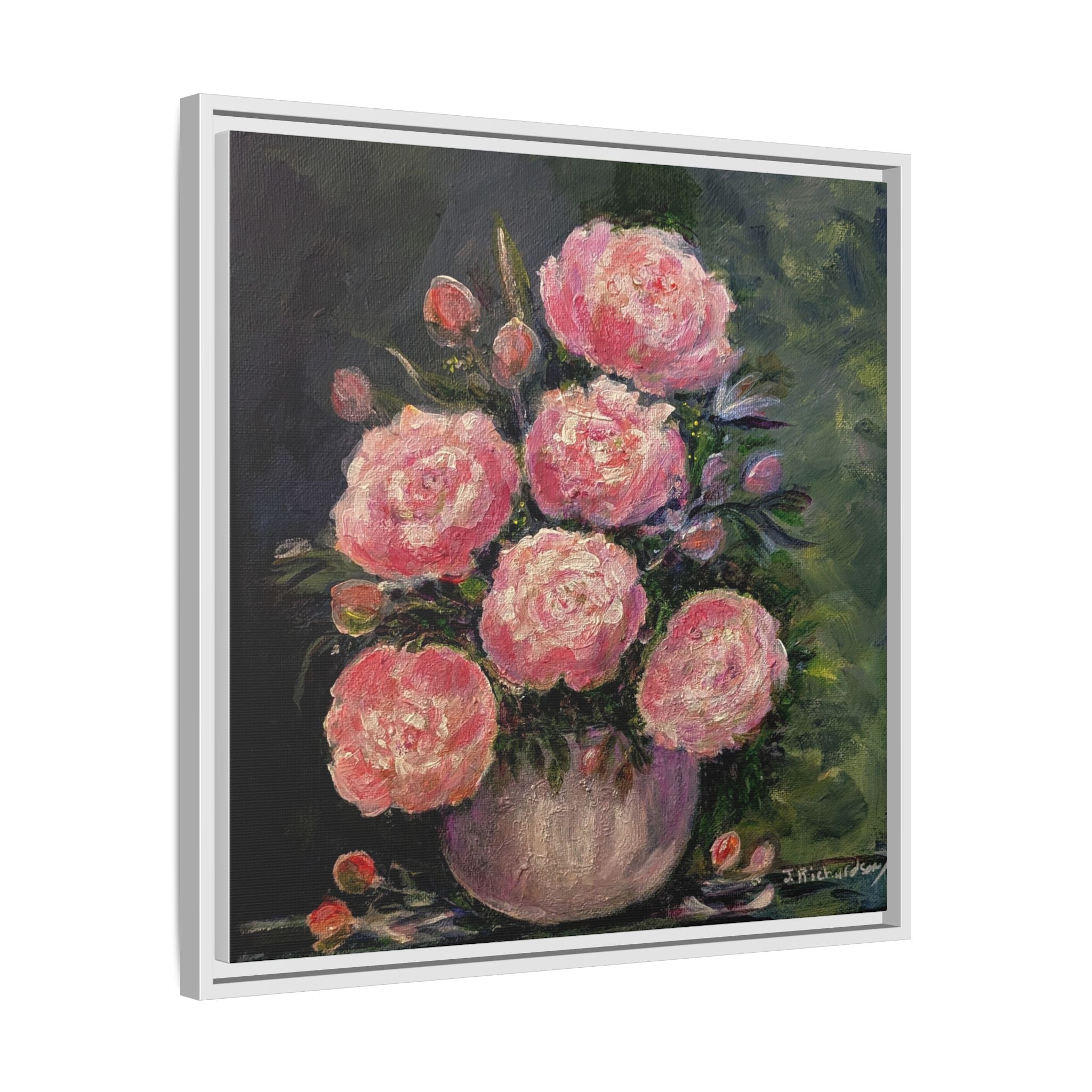 Pink Peony Bouquet Canvas Framed Wall Art | Matte Canvas, Framed