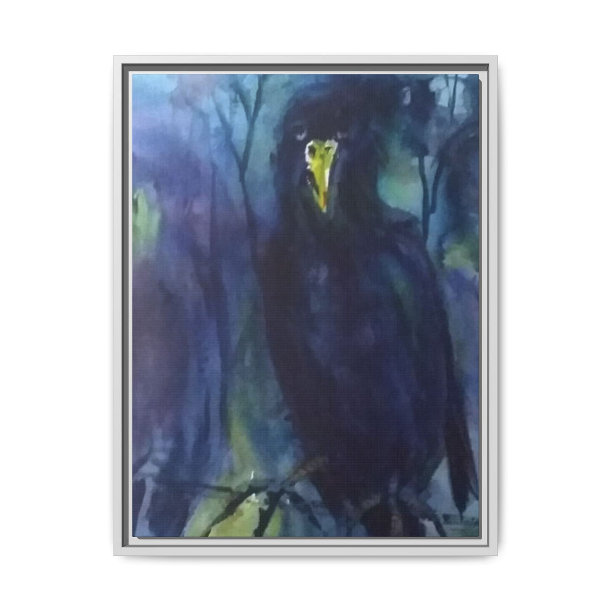Framed Matte Canvas Print — Moody Black Raven Artwork
