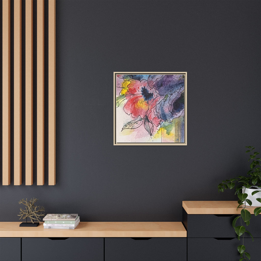 Framed Floral Watercolor Canvas Print — Colorful Abstract Poppies