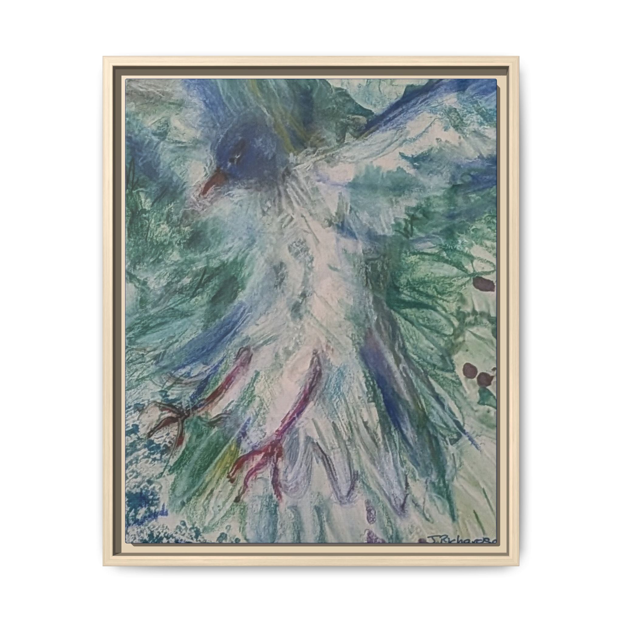 Abstract Blue-Green Bird Painting Matte Canvas