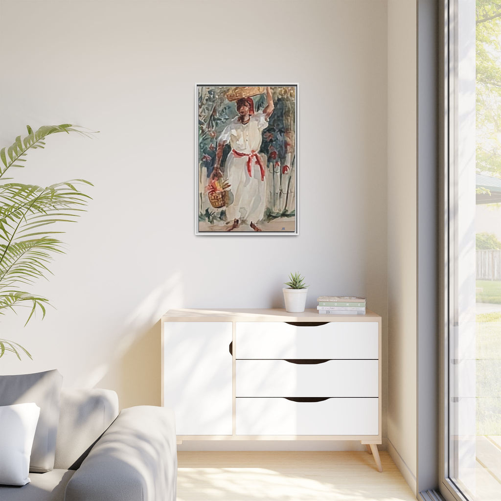 Tropical Market Woman Framed Watercolor Wall Art