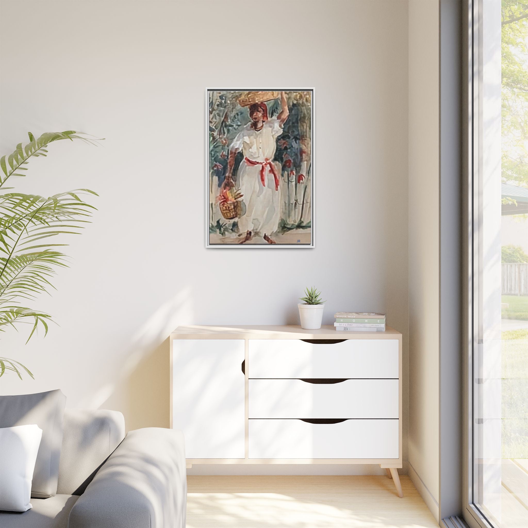 Tropical Market Woman Framed Watercolor Wall Art